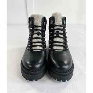 Marc Fisher LTD Nairy Black Leather Shearling Lug Sole Hiking Boots Women's 10